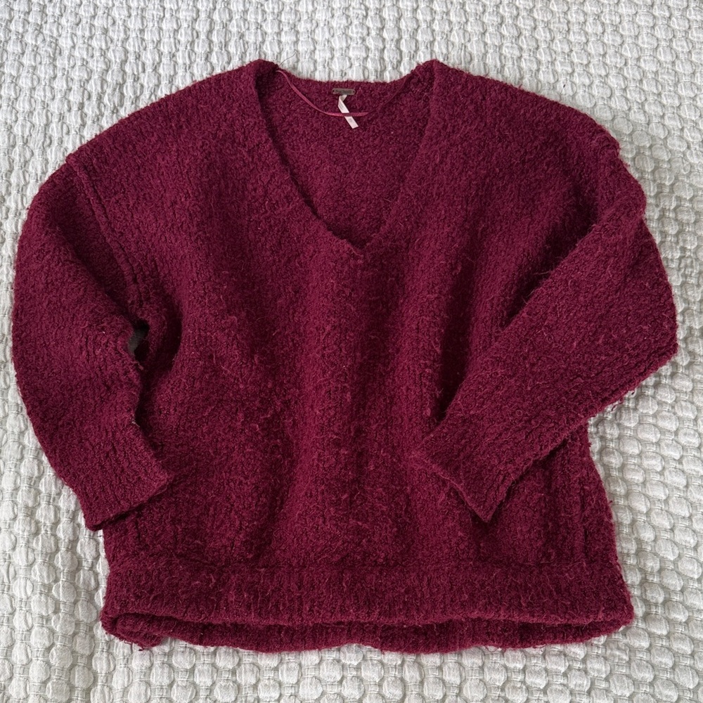 Free People Burgundy V-Neck Sweater